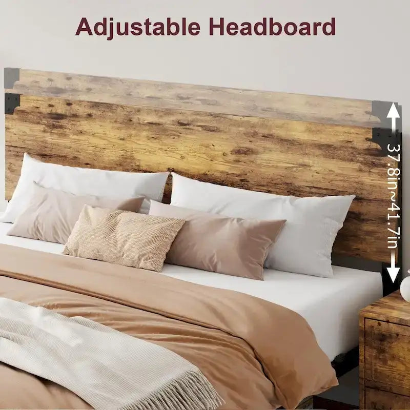 Cadre de lit avec tête de lit en bois, cadre de lit plateforme avec rangement sous le lit