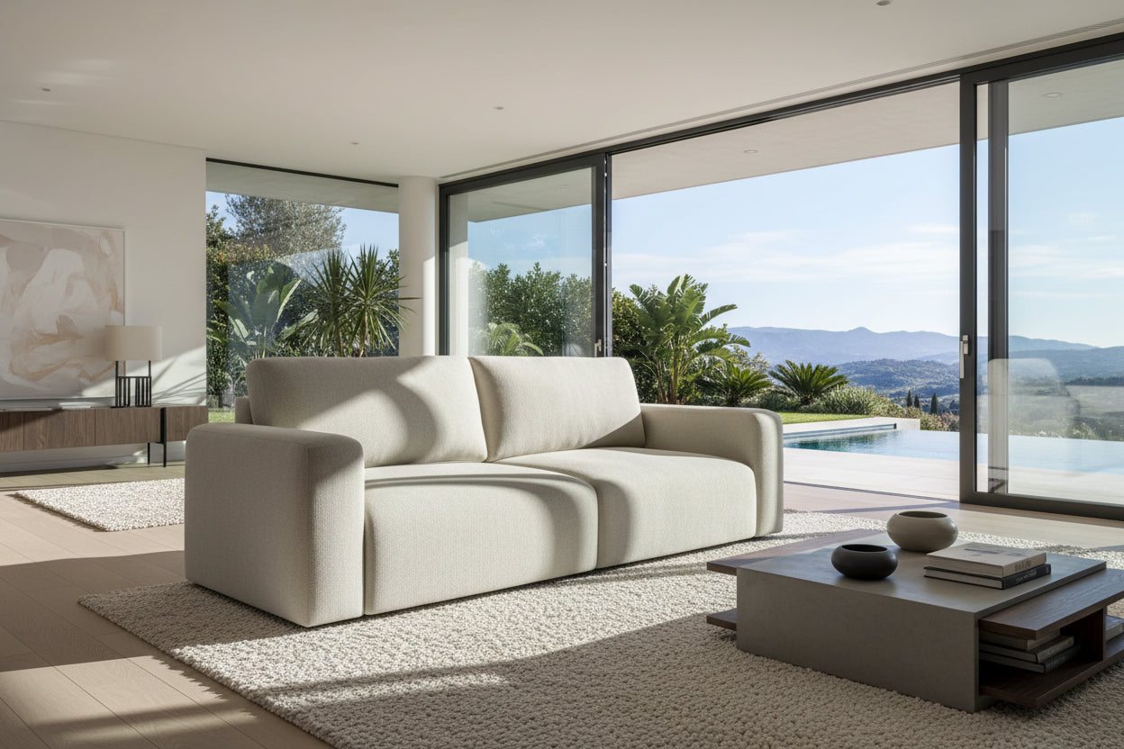 Canapé¨¦ 3 places convertible en Strukturstoff - beige clair - Homzora