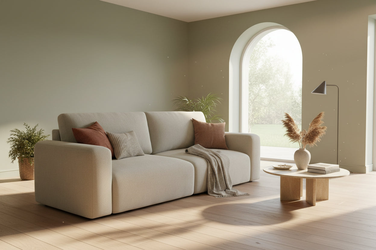 Canapé¨¦ 3 places convertible en Strukturstoff - beige clair - Homzora